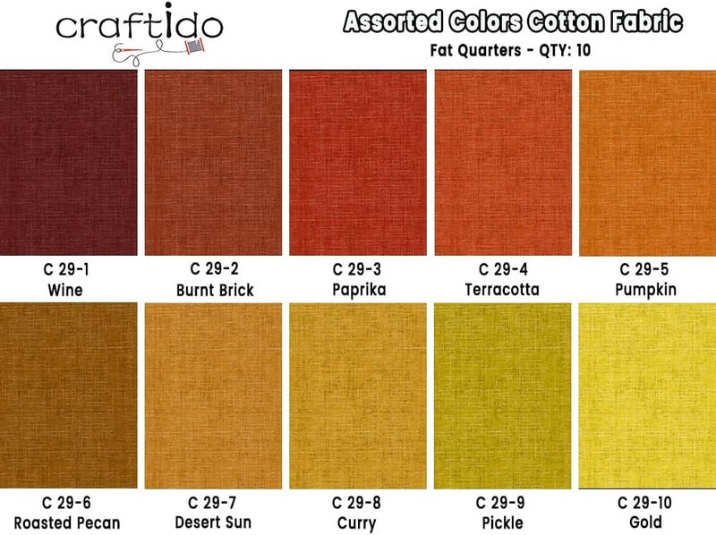 craftido - 11 Options Solids with Tweed Tonals - Assorted Color Cotton Quilting Fabric Bundles 10pcs Fat Quarters 18"x21" - Medium Weight 5.2oz - for Quilting, Sewing and Crafts - Autumn Hues - Image 4